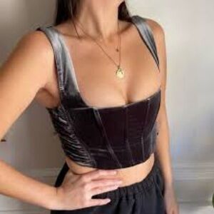 Zara gunmetal grey velvet corset top - NWOT, size S-M